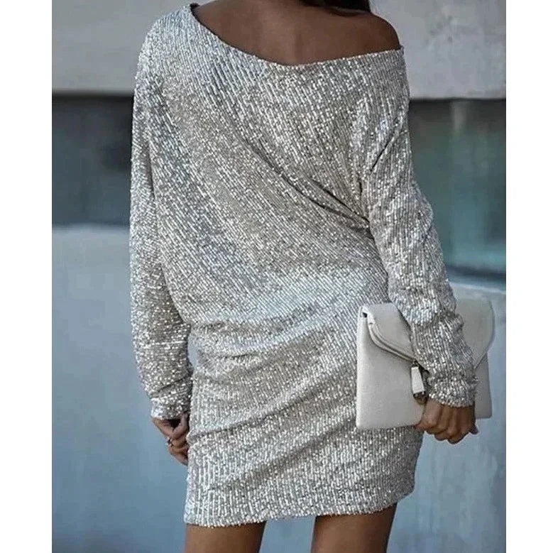 G shiny mini dress with one shoulder
