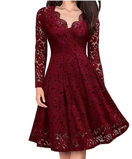 Lace dress with V-neck - Lara