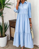 Blaues einfarbiges Maxikleid mit 3/4 Ärmeln