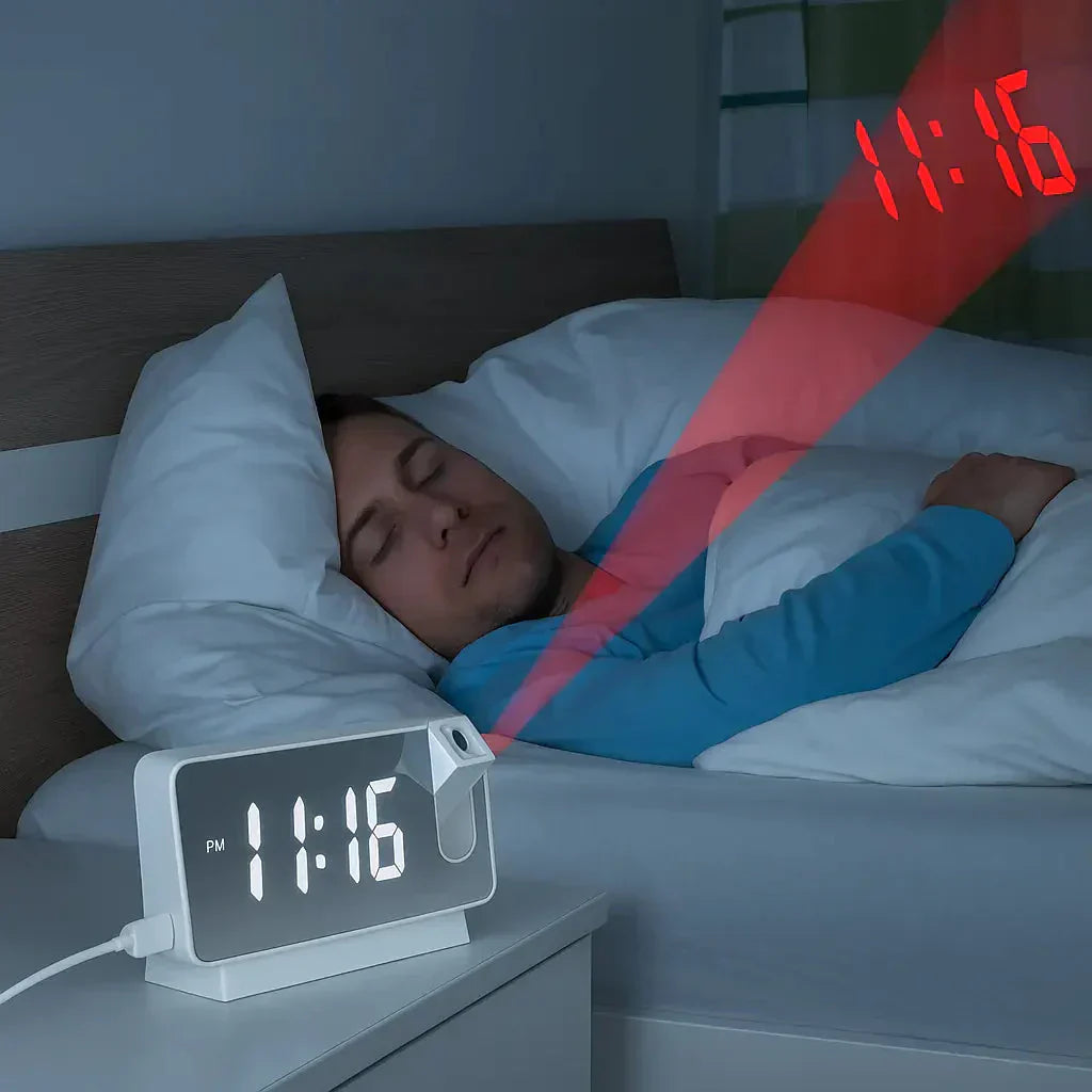 Projection Alarm Clock | LED Display with Mirror Surface | Dual Alarms & Temperature | 19cm