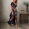Blue short-sleeved maxi dress with V-neckline