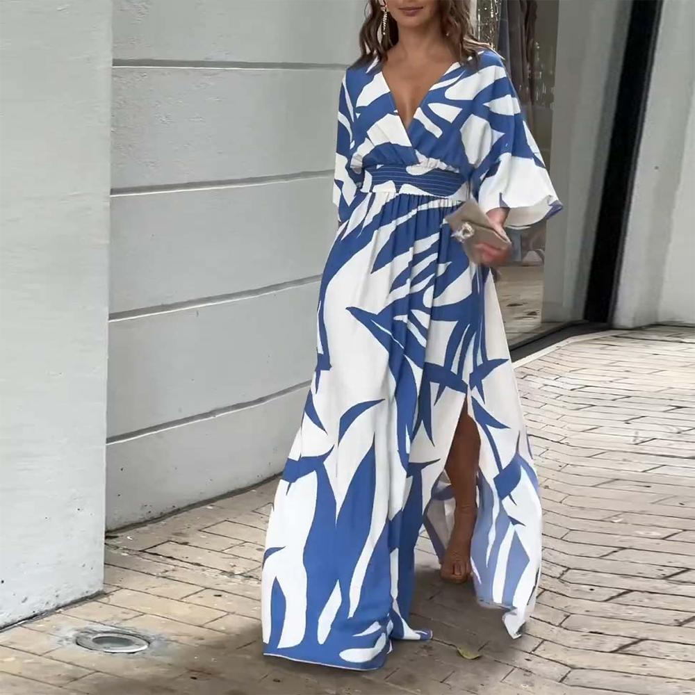 Blue maxi dress with 3/4 sleeves