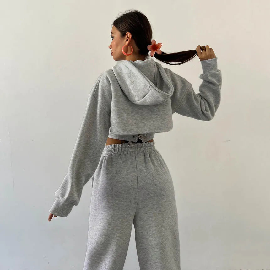 Women’s Three-Piece Lounge Set | Cropped Hoodie, Tank Top & Ankle Pants | Soft Polyester