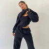 Women’s Three-Piece Lounge Set | Cropped Hoodie, Tank Top & Ankle Pants | Soft Polyester