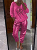 Women’s Two-Piece Outfit | V-Neck Long Sleeve Top & Glitter Pants Set | Spring/Summer