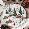 Christmas Embroidery Kit | Winter Snowy Village Pattern | Beginner Craft Set with Hoop & Threads