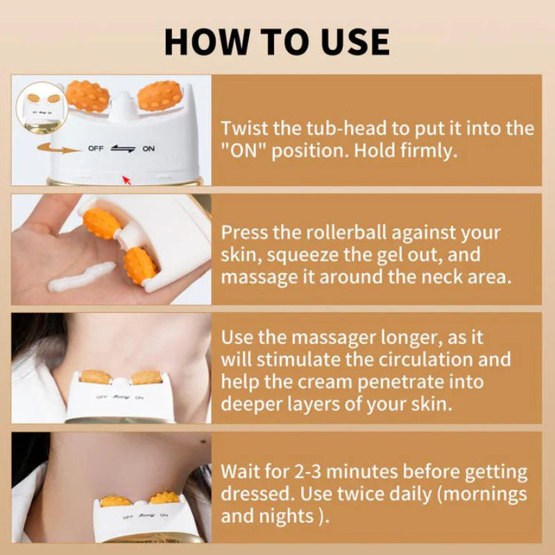 Neck Firming Cream with Roller Applicator | Anti-Aging Moisturizer with AH-8 & Ceramides | 50ml