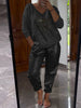 Women’s Two-Piece Outfit | V-Neck Long Sleeve Top & Glitter Pants Set | Spring/Summer