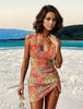 Orange Print Halter Swimwear