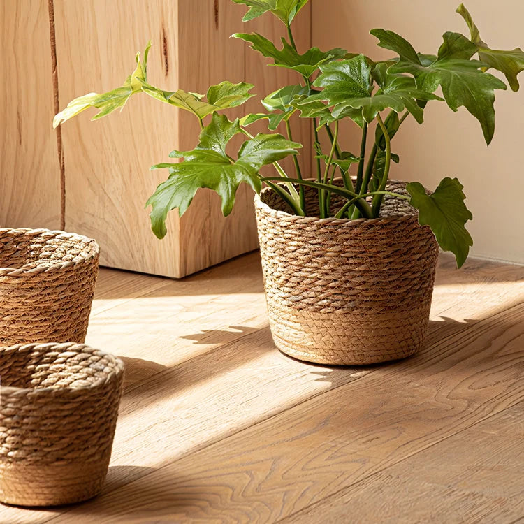 Hand-Woven Straw Wicker Plant and Storage Basket