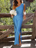 Edith - One-Shoulder Satin Maxi Dress with Slit for Women