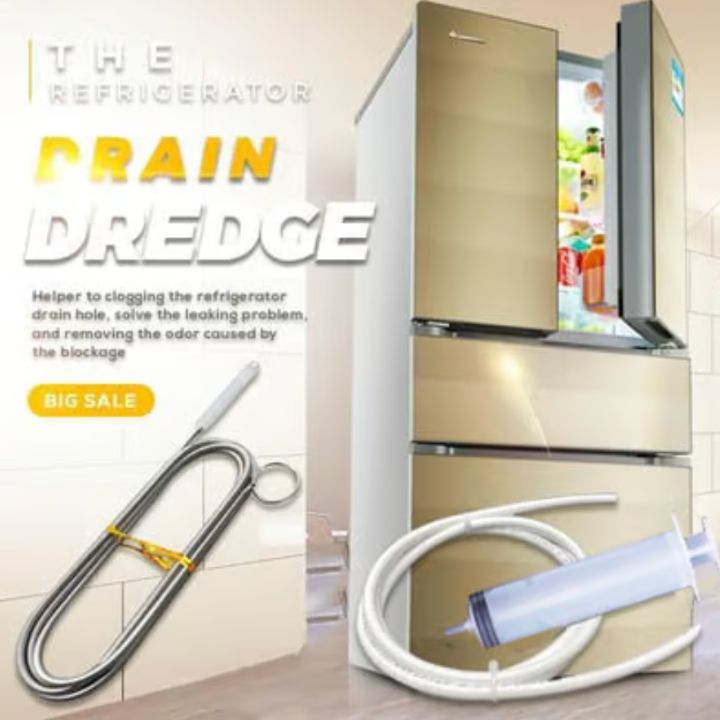 Refrigerator Drain Cleaning Kit | Flexible Brush & Spray Tool | Stainless Steel & Nylon