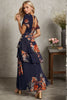 Blue short-sleeved maxi dress with V-neckline