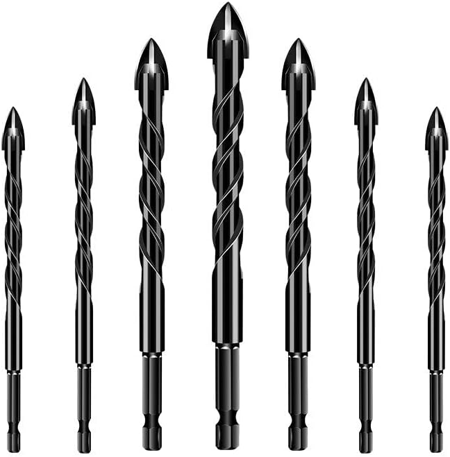 Drill Bit Set | 7-Piece Hard Alloy | 4-Edge Cross Design | Tile, Glass & Wood Precision Drilling