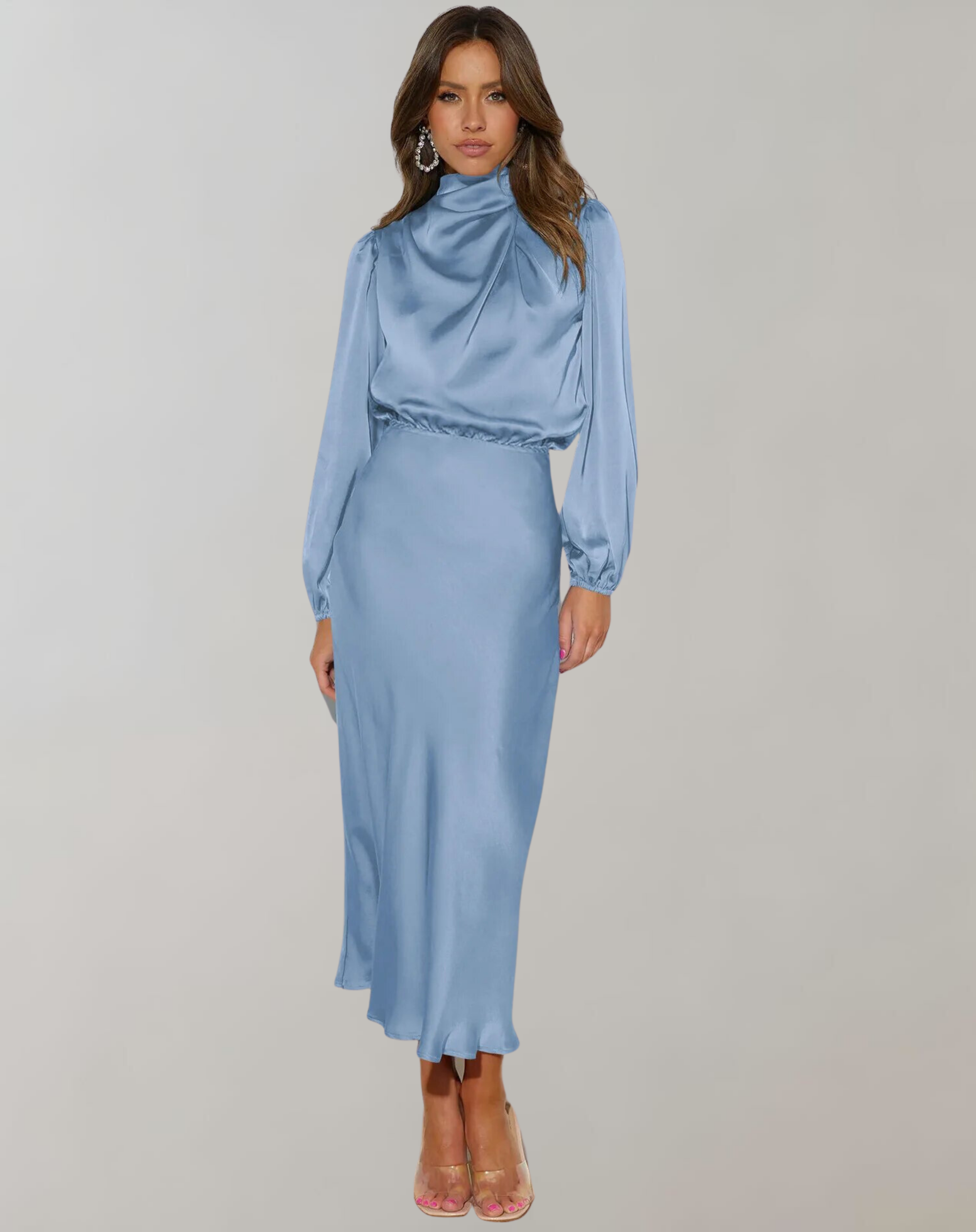 Long Sleeve Satin Dress