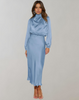 Long Sleeve Satin Dress