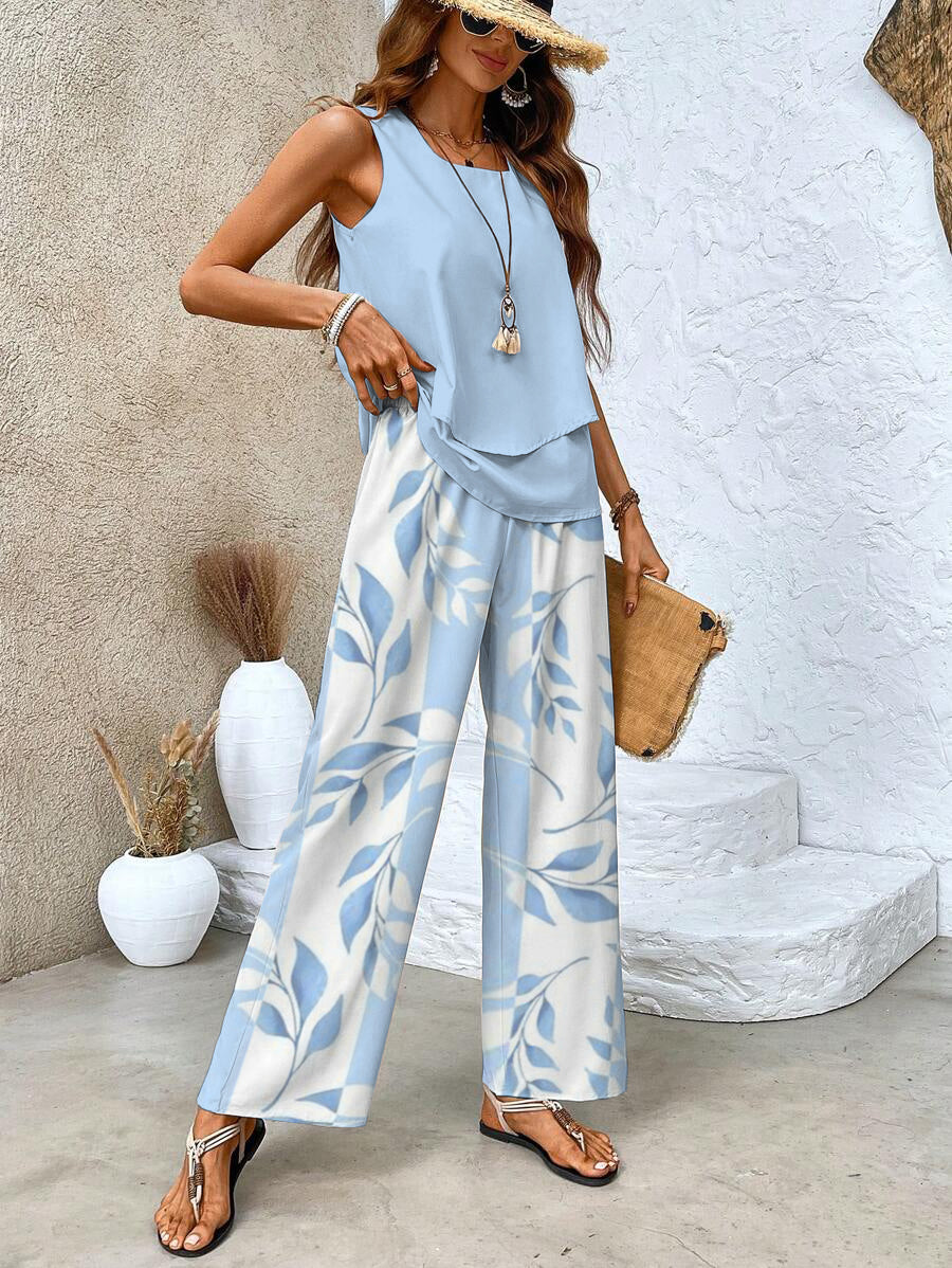 Two-Piece Sleeveless Women's Top and Straight-Leg Pants | Chic