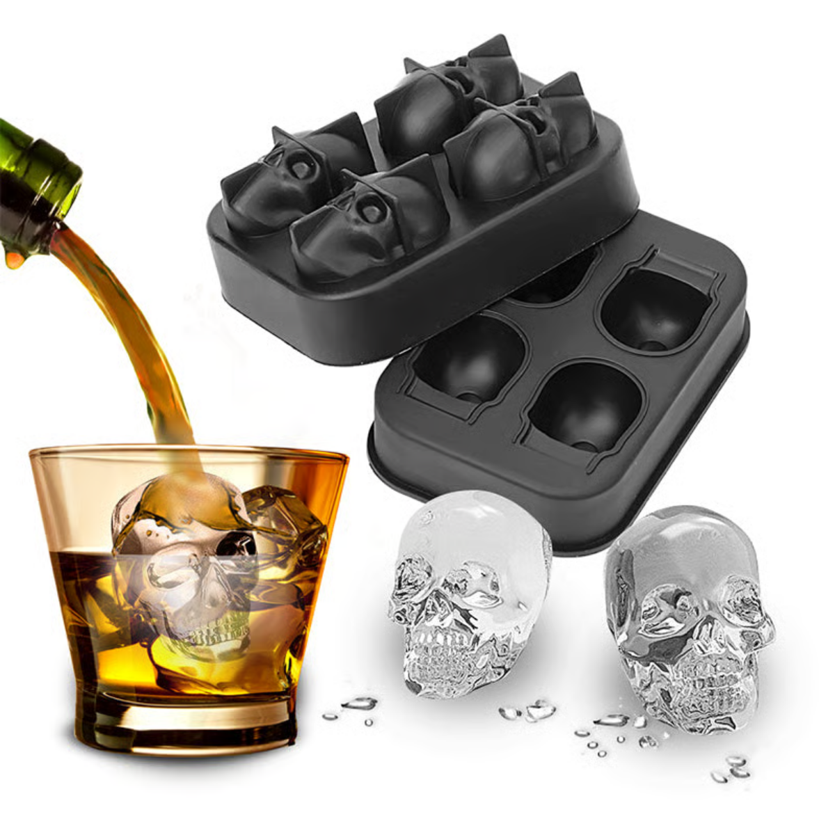 Halloween Skull Ice Mold | 3D Silicone Tray | Food-Grade, Heat-Resistant & Dishwasher Safe