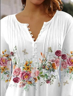 Elegant women's top with long sleeves, button placket, cotton blend