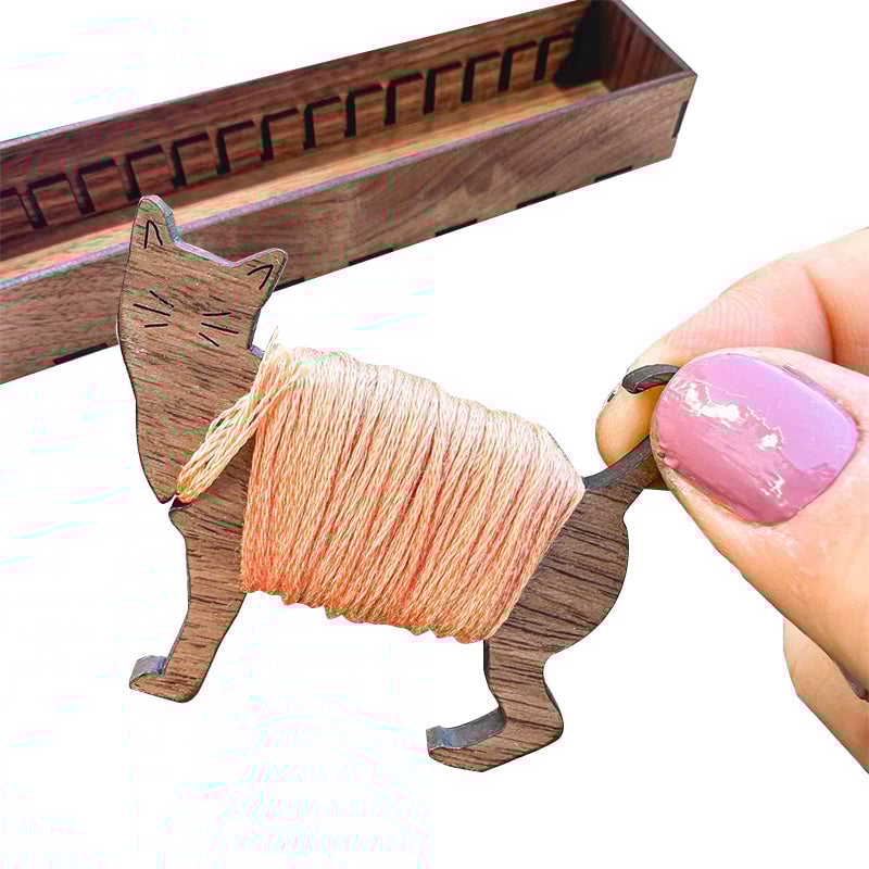 Embroidery Thread Organizer | Wooden Bunny Bobbin Set | 16-Piece | Storage Corral Included
