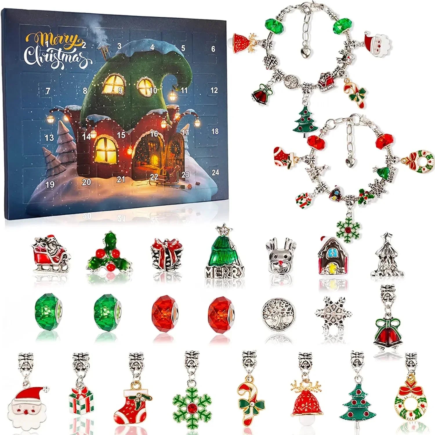 Christmas Charm Bracelet Advent Calendar | 24-Day Countdown Jewelry Set | DIY Beads & Festive Charms