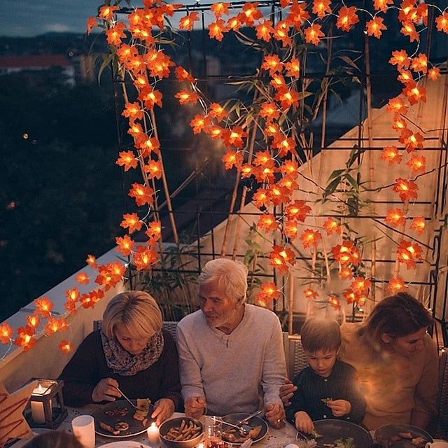 Autumn Maple Leaf String Lights | Warm White LED Garland | Battery or USB Powered