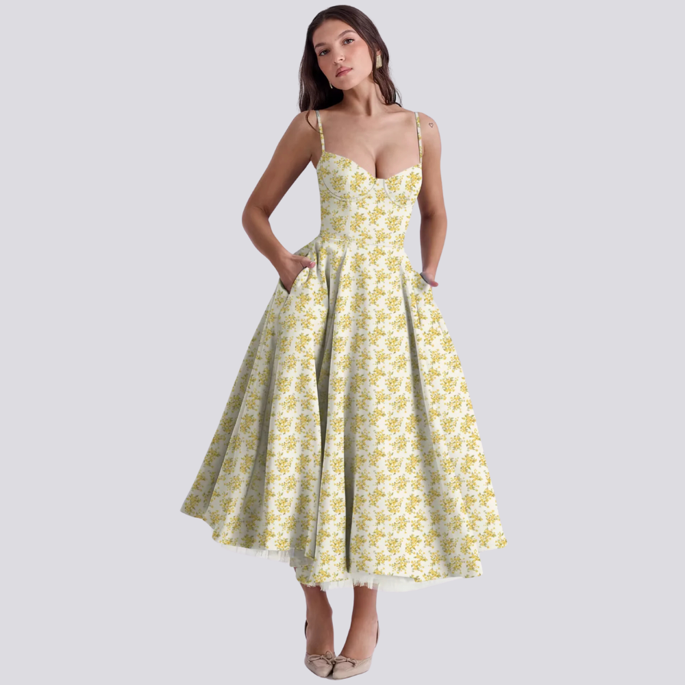 Juliette - Midi Dress with Floral Corset for Women
