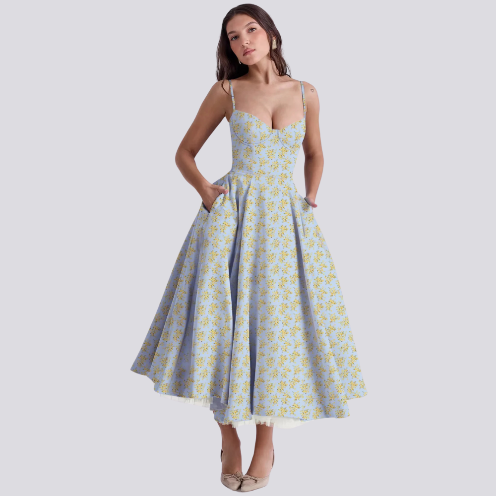 Juliette - Midi Dress with Floral Corset for Women