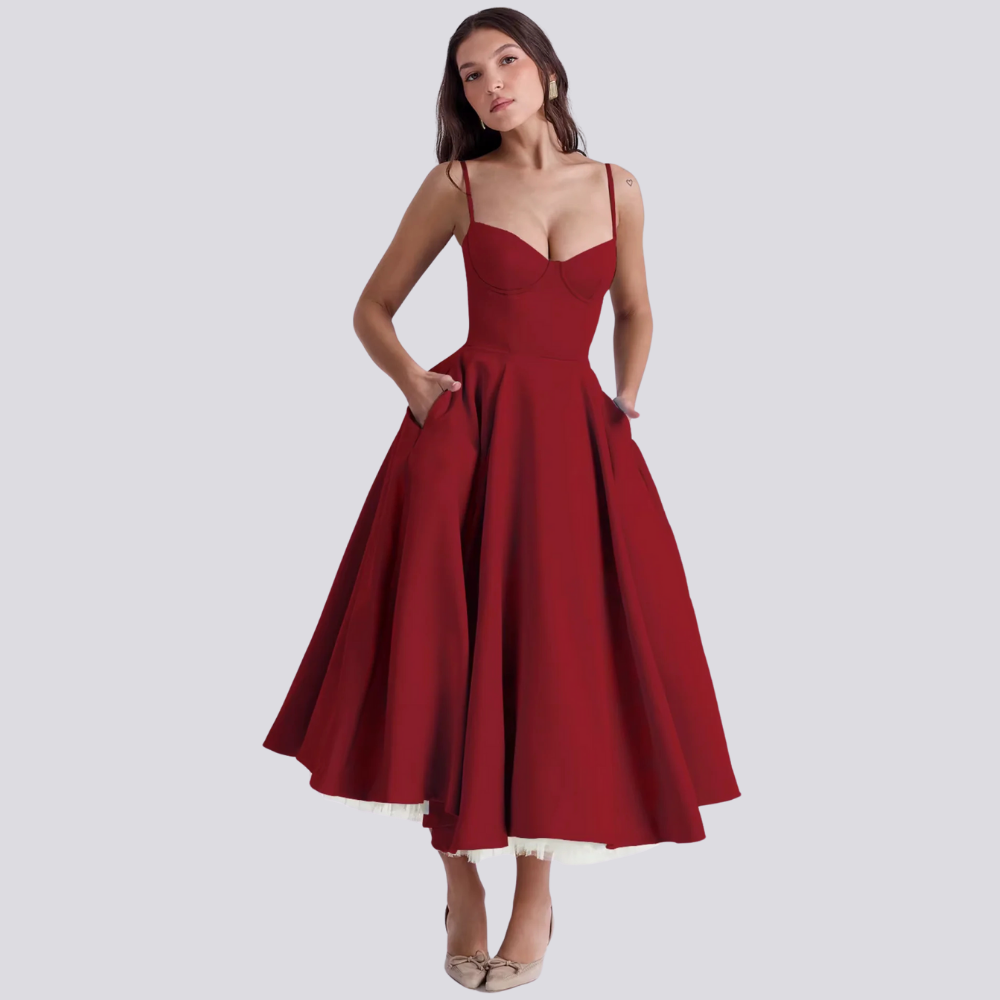 Juliette - Midi Dress with Floral Corset for Women