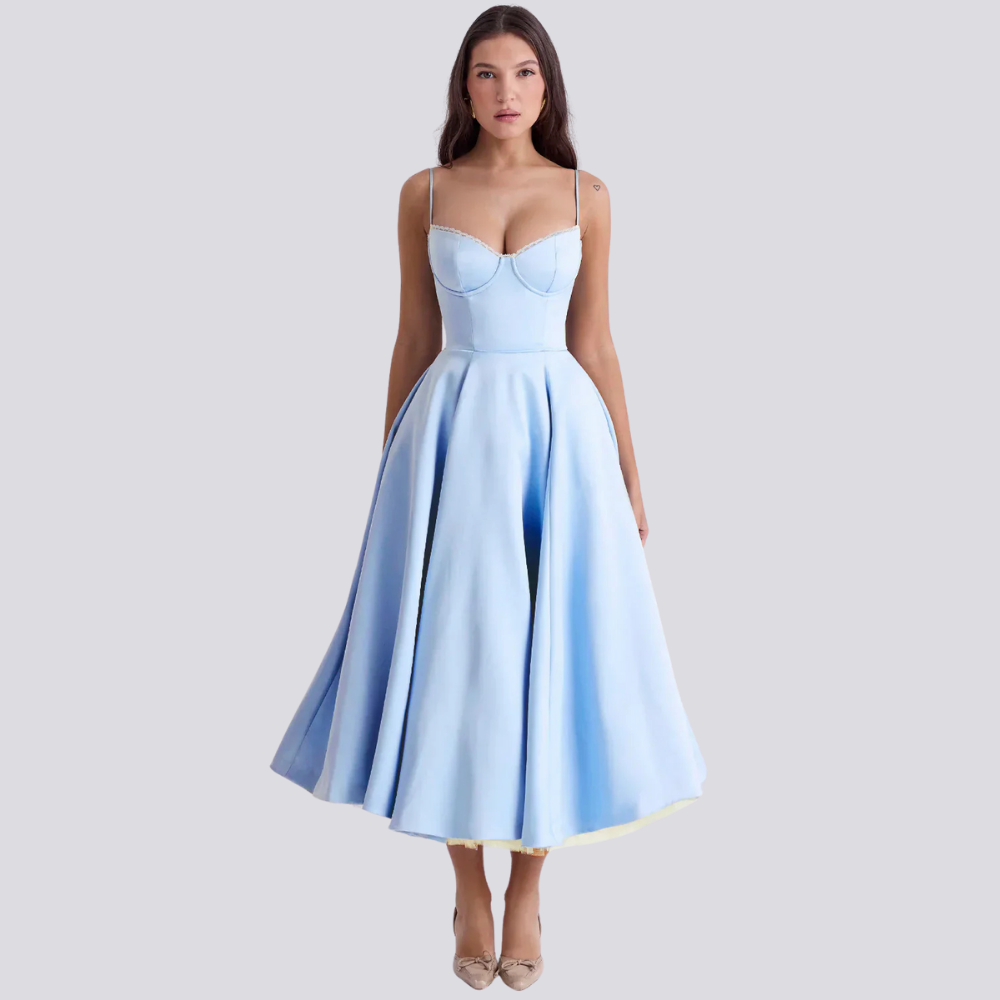 Juliette - Midi Dress with Floral Corset for Women