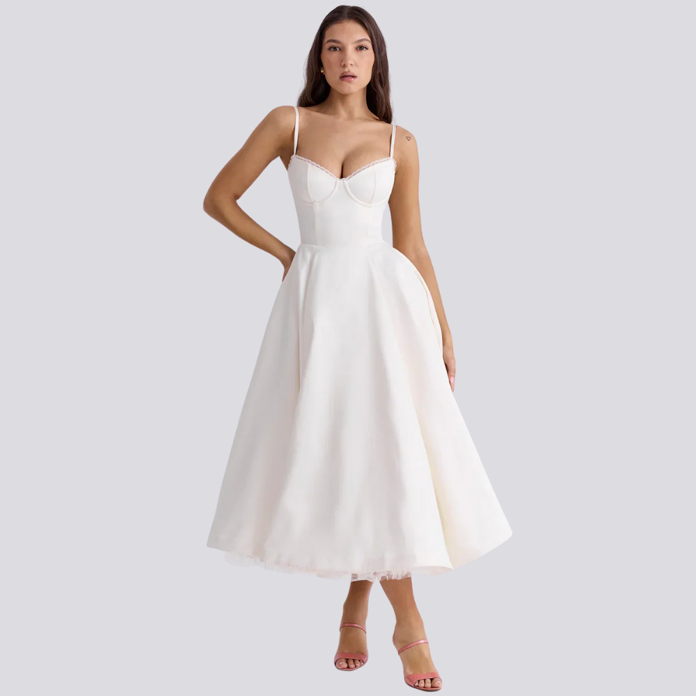 Juliette - Midi Dress with Floral Corset for Women