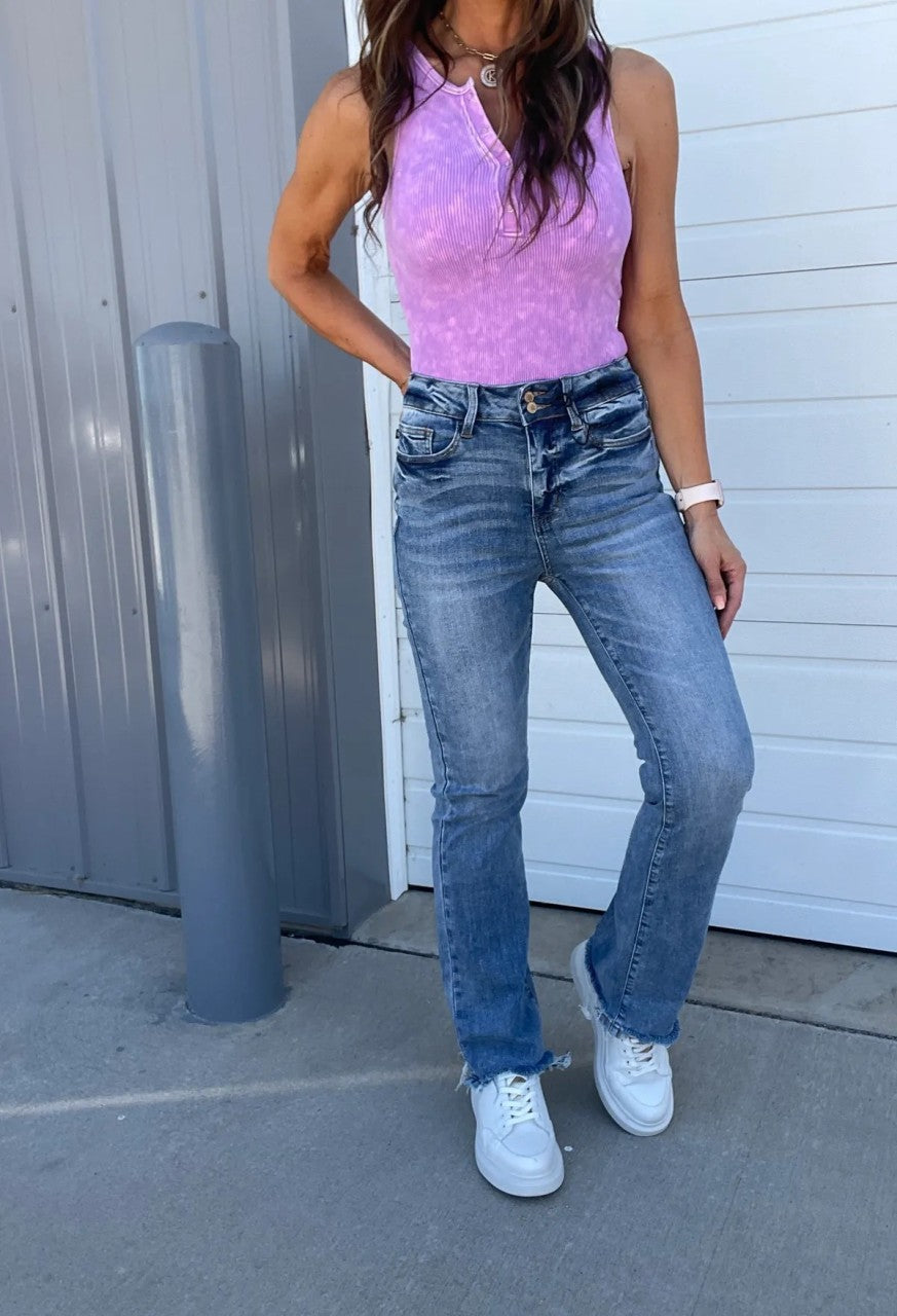Women’s Bootcut Jeans | High-Rise Stretch Denim | Flattering Slim Fit | Frayed Hem