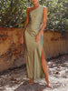 Edith - One-Shoulder Satin Maxi Dress with Slit for Women