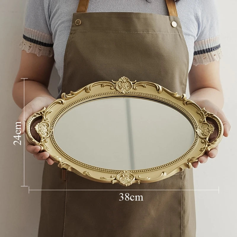 Vintage European Gold Mirror Decorative Tray
