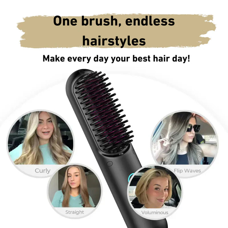 Cordless Hair Straightening Brush | Portable Heated Styling Tool | Fast & Damage-Free