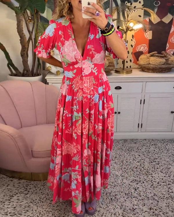 Popular maxi dress with short sleeves and print