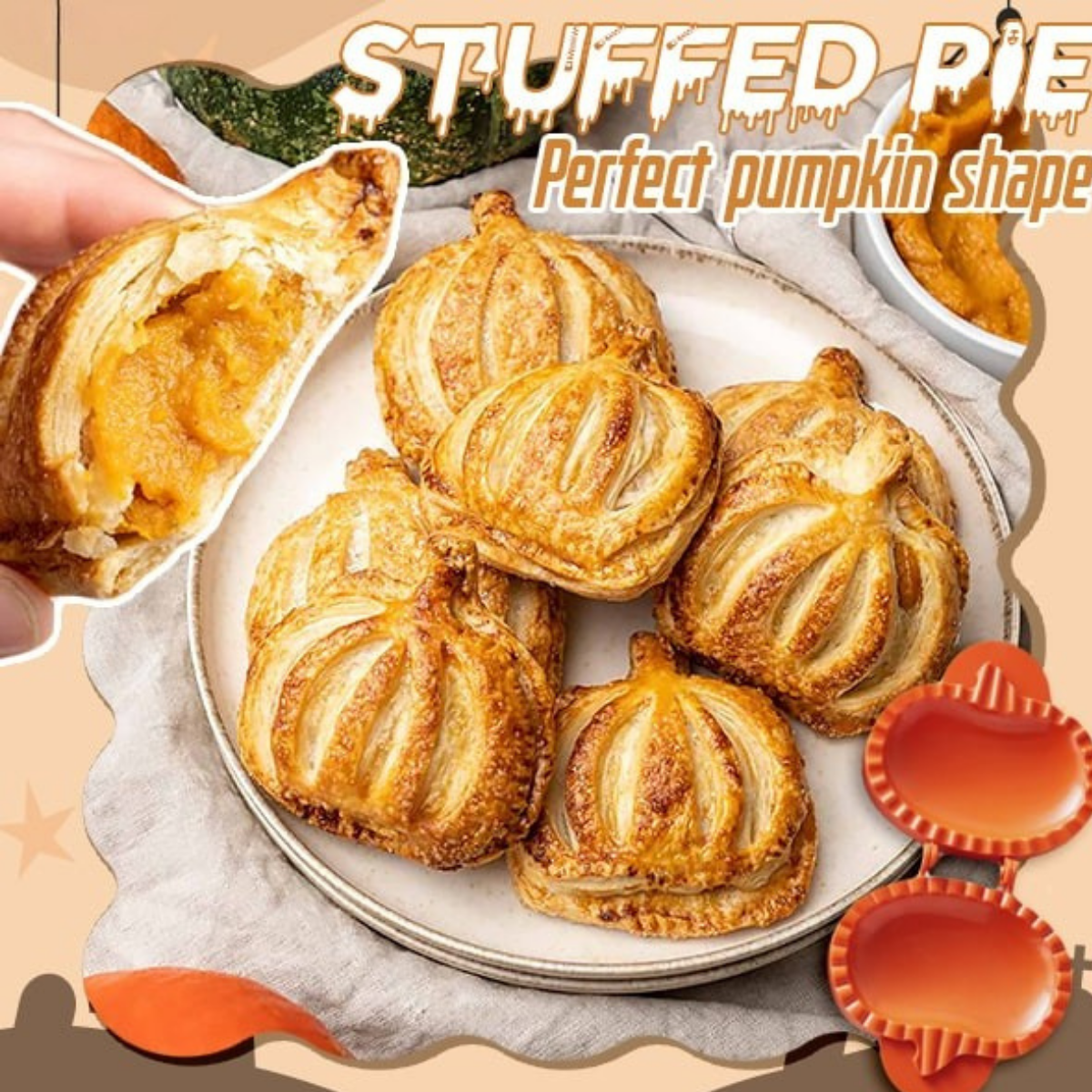Halloween Pie Press | Pumpkin, Apple & Acorn Shapes | Non-Stick Pastry Cutter & Sealer