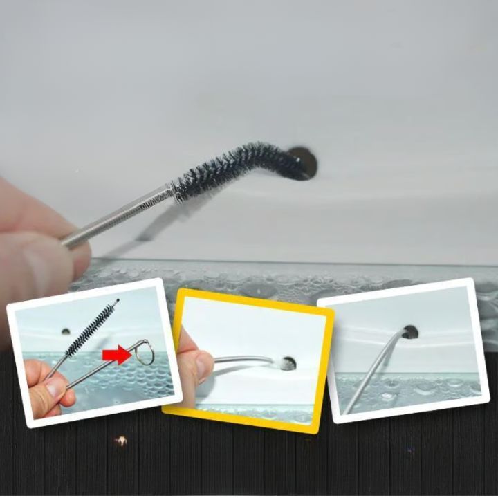 Refrigerator Drain Cleaning Kit | Flexible Brush & Spray Tool | Stainless Steel & Nylon