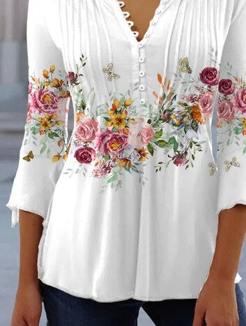 Elegant women's top with long sleeves, button placket, cotton blend