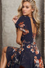 Blue short-sleeved maxi dress with V-neckline
