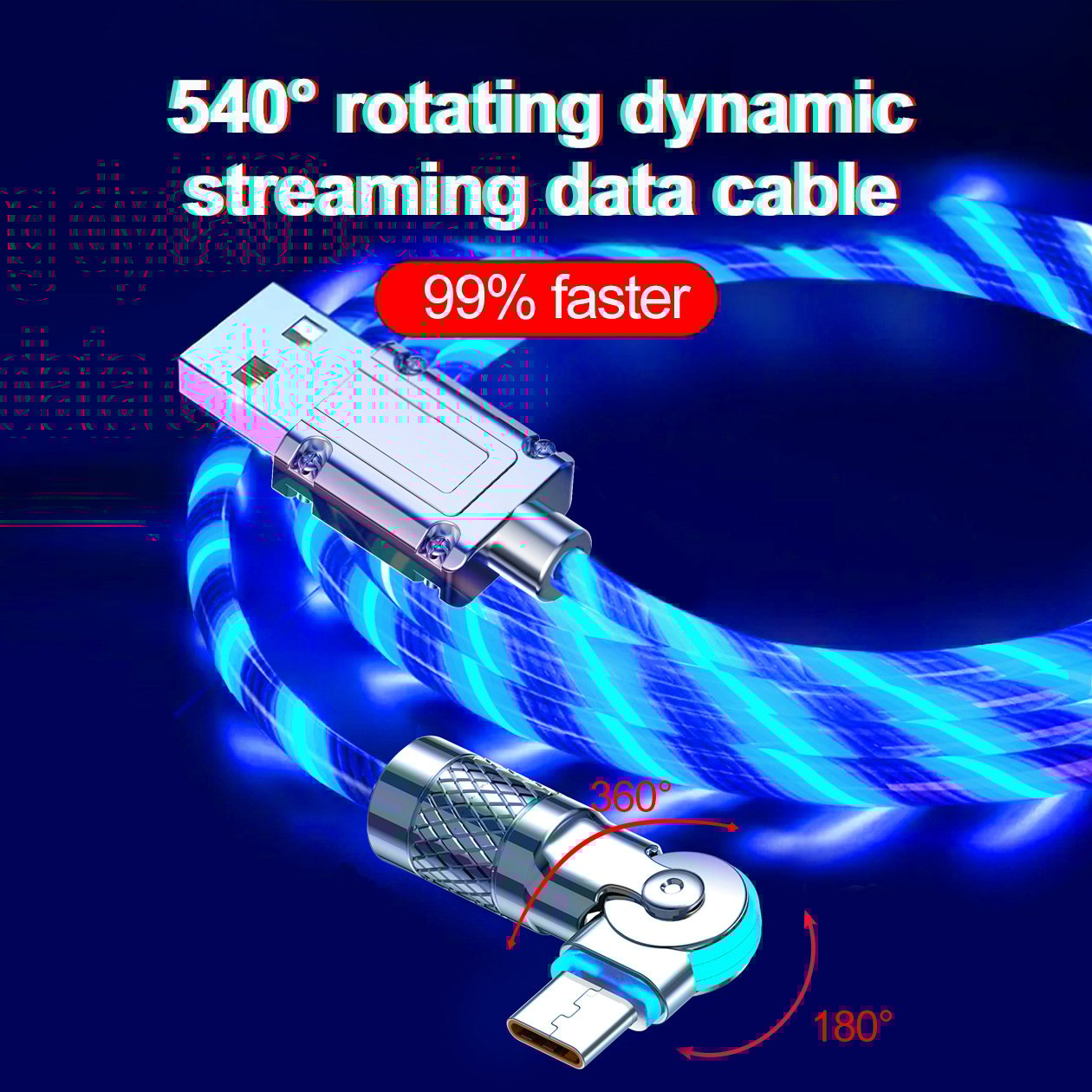 Magnetic Charging Cable | 540° Rotating Connector | Fast Charge with LED Glow