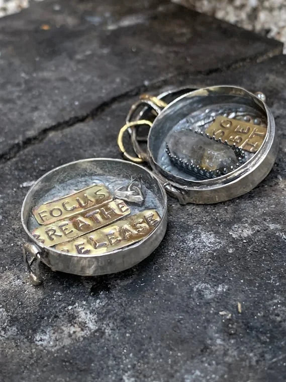 Silver Locket Necklace | Triple Moon & Tree of Life | Keepsake with Quartz Crystal