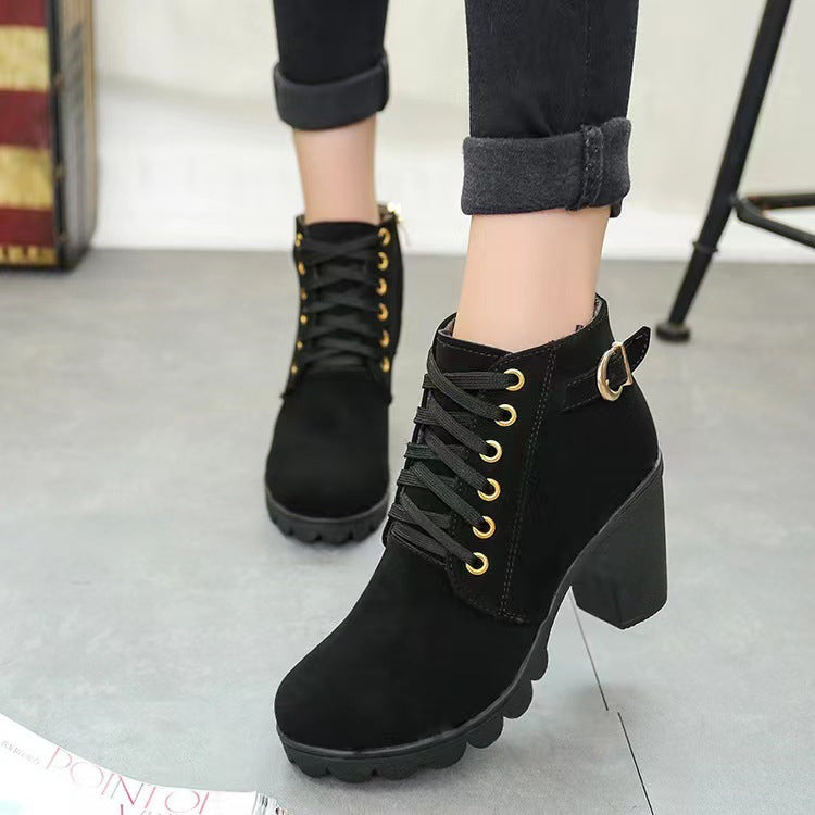 Women’s Chunky Heel Boots | Warm Faux Fur Lining | Non-Slip Sole | PU Leather Design