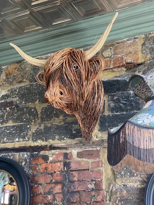 Hand-Woven Wall Art Sculpture | Highland Cattle Design | Rustic Handmade Home Decor | 11.8 × 8.6 in
