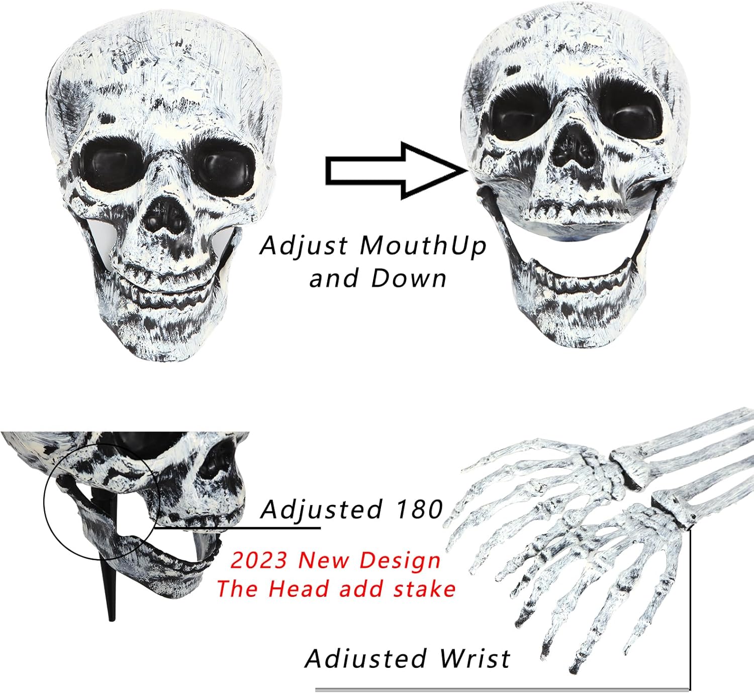 Halloween Yard Decoration | Light-Up Skull & Skeleton Arms | 8-Mode LED Outdoor Prop