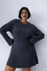 Women’s Rib-Knit Dress | Long Sleeve Slim Fit | Round Neck with Slit Cuffs