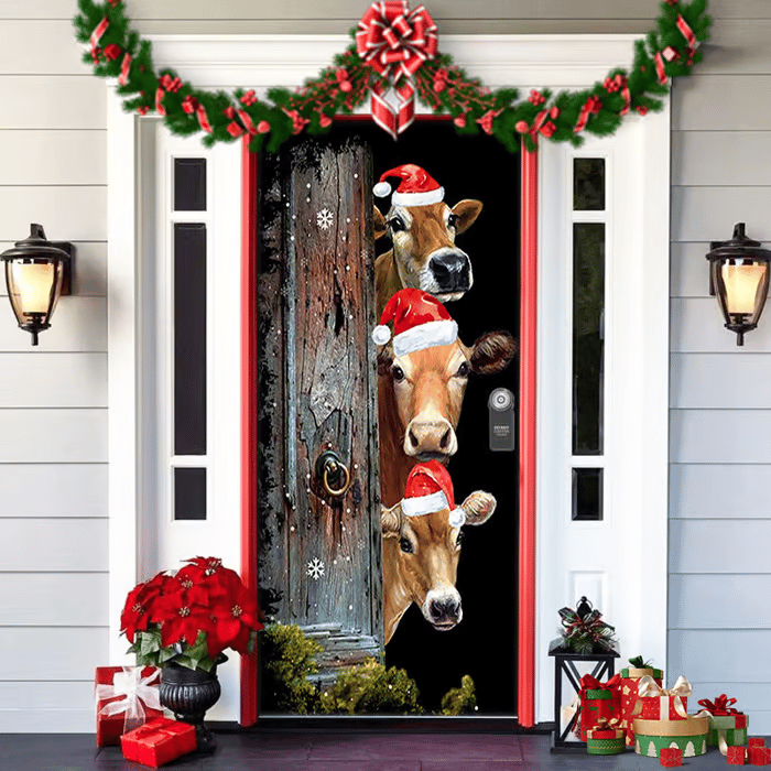 Christmas Door Cover | Santa & Gingerbread Design | Festive Entrance Decoration | Easy Installation | 36×80 in