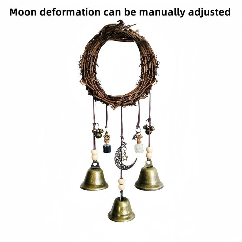 Witch Bell Hanging Decor | Boho Rustic Design | Rattan & Metal | 11.8 in