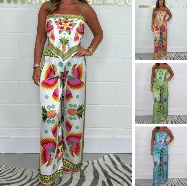 Spaghetti Strap Printed Top & Loose Pants 2-Piece Set 30$ TODAY ONLY