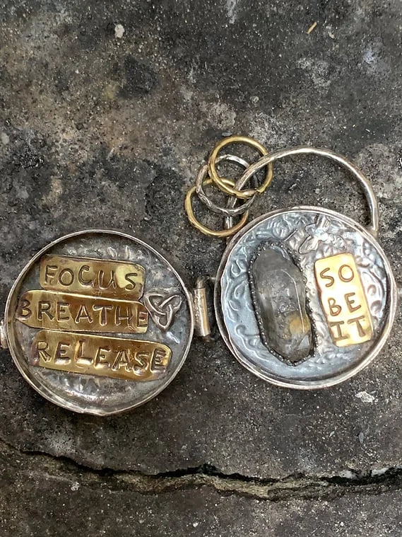 Silver Locket Necklace | Triple Moon & Tree of Life | Keepsake with Quartz Crystal